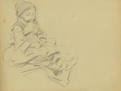 Portrettekening van een zittend kind av Alfred Ost