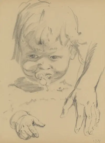 Portrettekening van een zittend kind av Alfred Ost
