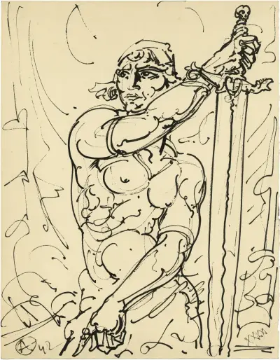 Rechtopstaand figuur met zwaard av Alfred Ost