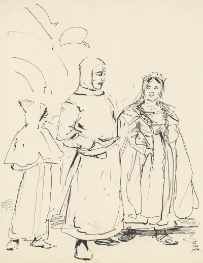 Ridderfiguur met gekroonde vrouw av Alfred Ost