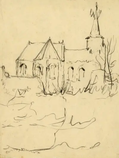 Sint-Salavatorkerk in Hakendover schets av Alfred Ost