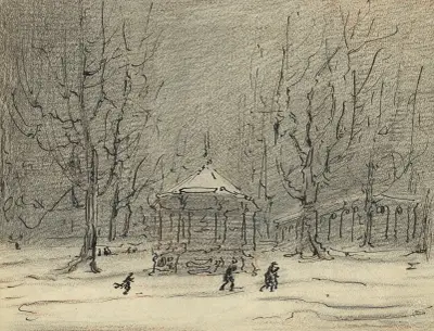 Sneeuwlandschap met kiosk av Alfred Ost