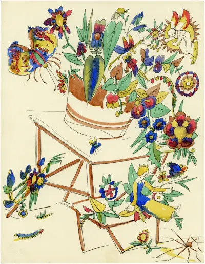 Stoel met Vaas en Bloemen en spin av Alfred Ost