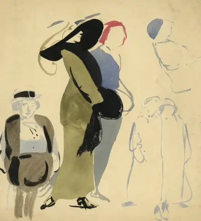 Twee wandelende dames met achtergrondfiguren av Alfred Ost