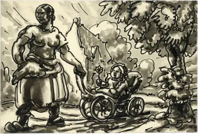 Vrouw met kinderwagen av Alfred Ost