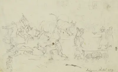 Capturing two oxen av Alfred Rethel