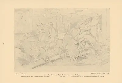 Charlemagne and his courtiers on the boar-hunt von Alfred Rethel