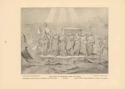 Joshua passes with the ark of covenant over the Jordan av Alfred Rethel
