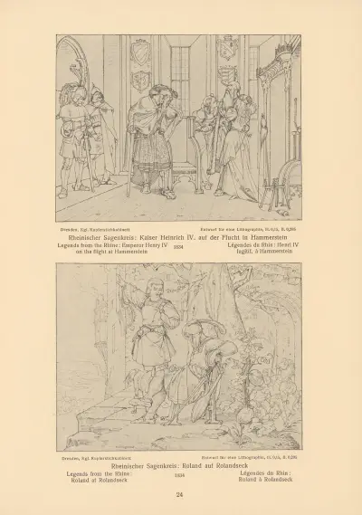 Legenden vom Rhein; Kaiser Heinrich IV. auf der Flucht bei Hammerstein, Roland bei Rolandseck von Alfred Rethel