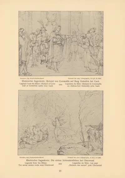 Legends from the Rhine; Richard of Cornwall at Gutenfels castle, The seven sisters rocks near Oberwesel av Alfred Rethel