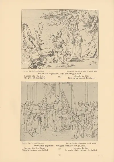 Legends from the Rhine; The grave of Rheinberger, Palsgrave Hermann von Stahleck av Alfred Rethel