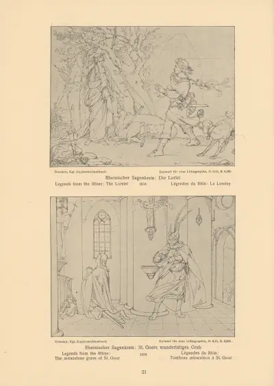 Legends from the Rhine; The Lorelei, The miraculous grave of St. Goar av Alfred Rethel