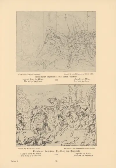 Legends from the Rhine; The seven watch-men, The Bride of Rheinstein av Alfred Rethel