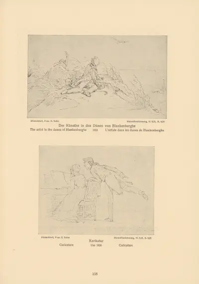 The artist in the dunes of Blankenberghe, Caricature von Alfred Rethel