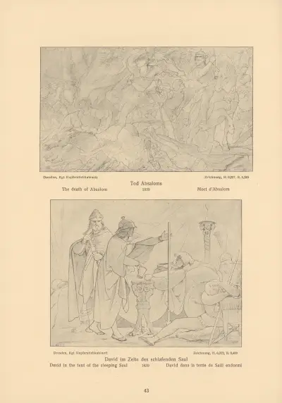 The death of Absalom, David in the tent of the sleeping Saul av Alfred Rethel