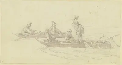 Tyroleans in Einbaumen av Alfred Rethel