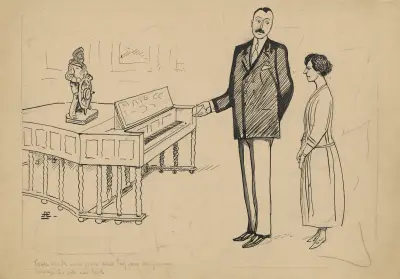 Among other things, the silver wedding couple received a bright red grand piano and a figurine of a captain at his anchor as gifts av Alfred Schmidt