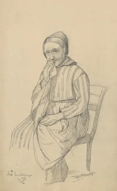 An elderly woman is sitting on a chair., Alfred Schmidt