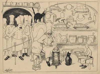 Escoffier invents the boneless meatball (Fricandeau aux invalides) av Alfred Schmidt