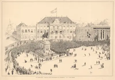 From the Golden Wedding Celebration. The procession passes the Royal Palace at Amalienborg. av Alfred Schmidt