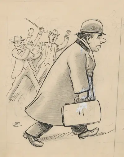 Hanussen is in Denmark, but he is not received with the warmth he had expected. On the contrary, the Danes make fun of him., Alfred Schmidt