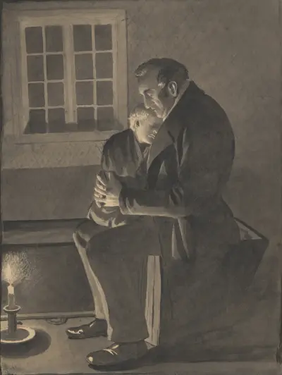Man and sleeping child, Alfred Schmidt