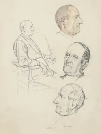 Man on a chair and portraits of a man., Alfred Schmidt