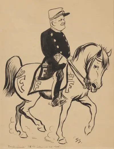 Minister of War J. C. Christensen on horseback. av Alfred Schmidt