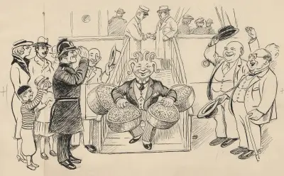 Folket hälsar Blæksprutten när han kommer ner för landgången. av Alfred Schmidt