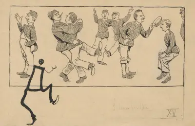 Soldiers are having fun and dancing with each other. They are celebrating the end of their military service., Alfred Schmidt