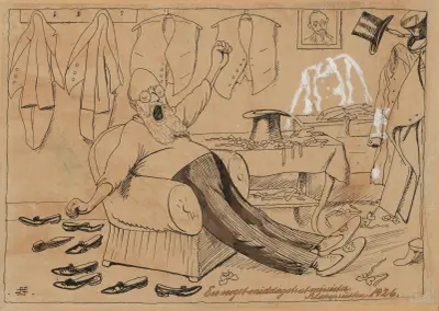 Stauning, sitting and stretching in his armchair Stauning sits yawning and stretching. av Alfred Schmidt