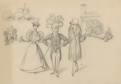 Der Oktopus flaniert mit zwei jungen Damen am Arm von Alfred Schmidt