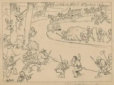 The students arrive in a line of horse-drawn carriages von Alfred Schmidt