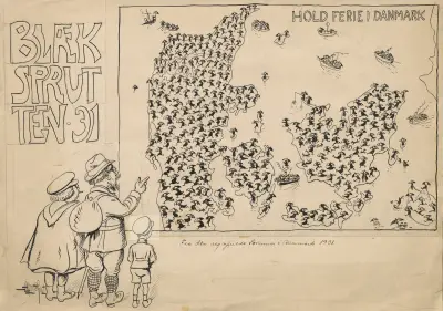 Tourists are standing and looking at a map of Denmark av Alfred Schmidt