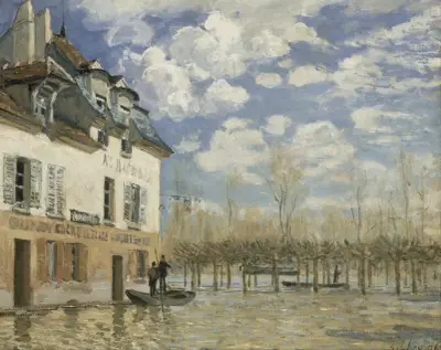 Boat in the Flood at Port Marly av Alfred Sisley