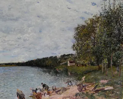 Lavandières près de Champagne av Alfred Sisley