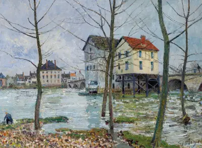 Les moulins de Moret–Hiver av Alfred Sisley