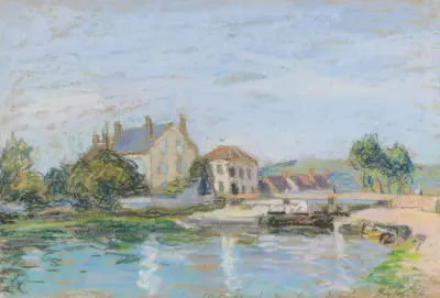 Maisons Au Bord De L’écluse De La Gazonne av Alfred Sisley