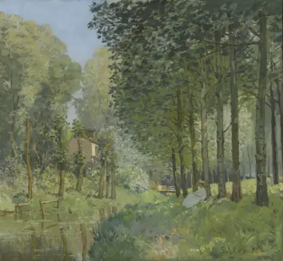Rest along the Stream. Edge of the Wood av Alfred Sisley