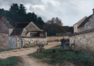 Rue de village à Marlotte (Village Street in Marlotte) av Alfred Sisley