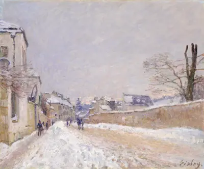Rue Eugène Moussoir at Moret; Winter av Alfred Sisley