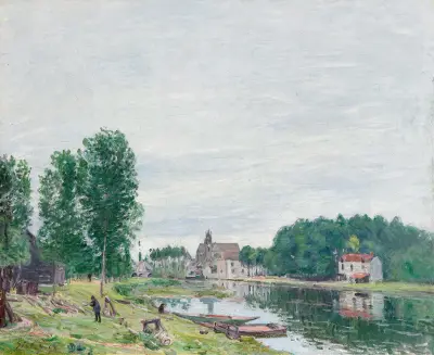 The Matrat Boatyard, Moret-Sur-Loing, Rainy Weather av Alfred Sisley