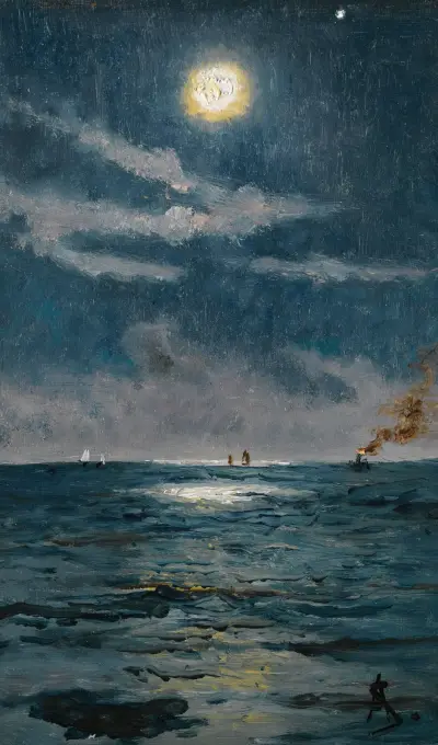 A Calm Moonlit Marine Scene av Alfred Stevens