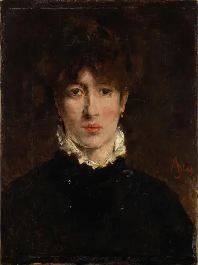 A portrait of a woman, thought to be Sarah Bernhardt av Alfred Stevens