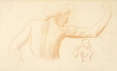 Halvstudie av en kvinnas högra arm utsträckt, sedd bakifrån av Alfred Stevens