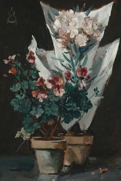 Still life with potted geraniums av Alfred Stevens