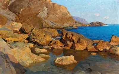 Felsige Küste bei Nervi in Abendsonne av Alfred Zoff