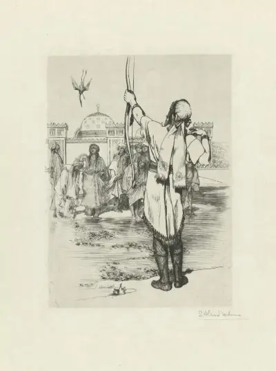 Boogschutter schiet een watervogel av Lawrence Alma-Tadema