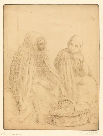 Egg-sellers, 1st plate (Les marchandes d’oeufs) av Alphonse Legros