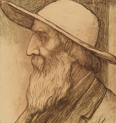 Head of an Old Man with a Wide-Brimmed Hat av Alphonse Legros